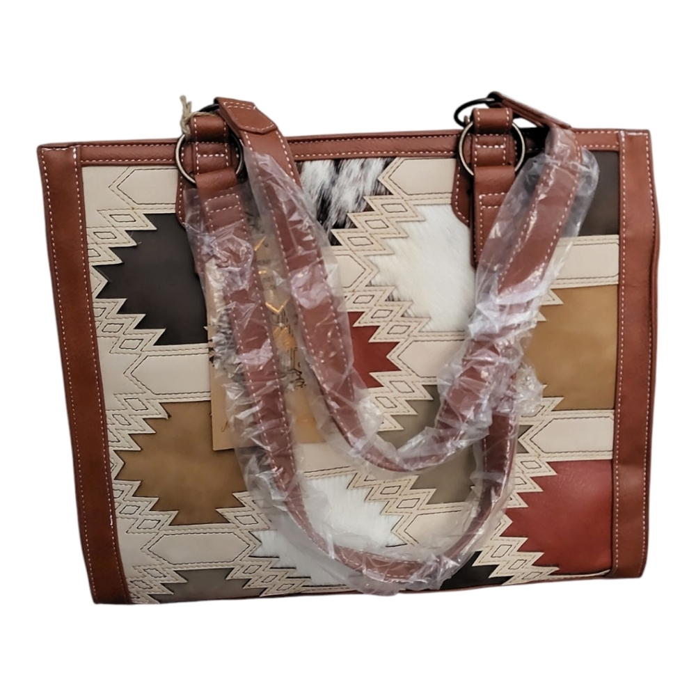 Catchfly Women's Southwestern Color Block With Brindle Inlay Tote Purse - Brown - Picture 2 of 8